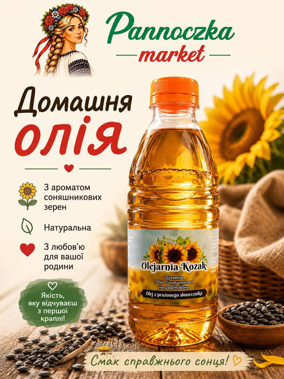 Domowa olej słonecznikowy Olejarnia Kozak